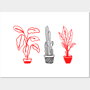 red black floral potted plant art Posters and Art